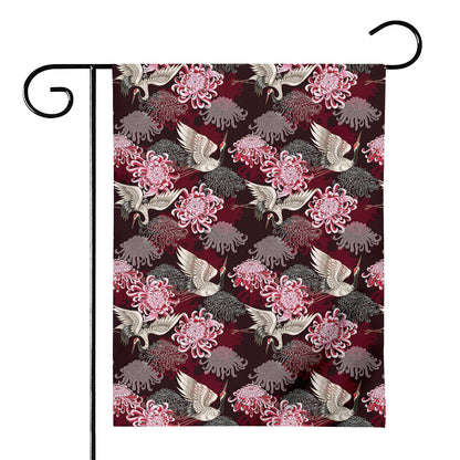 Japanese Cranes And Chrysanthemums Print House Flag