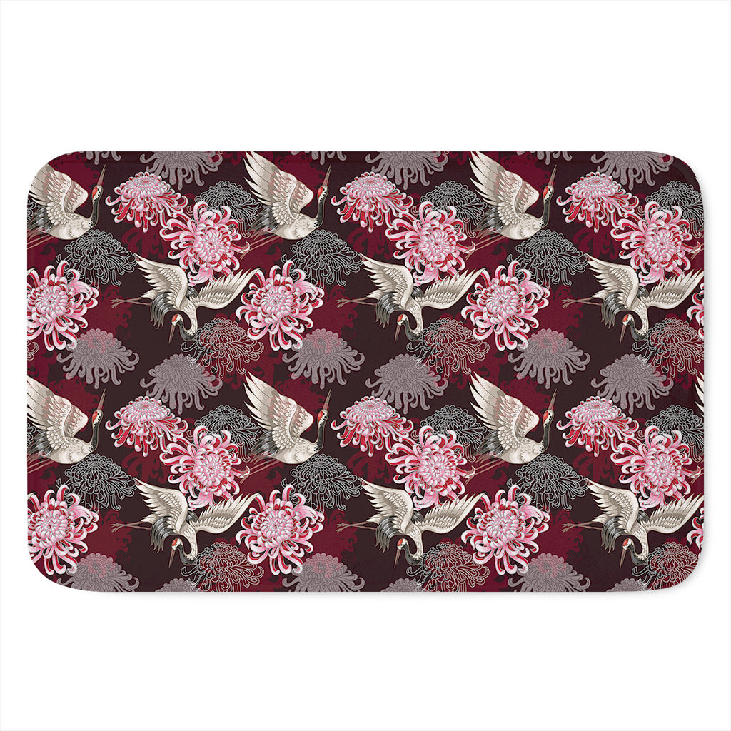 Japanese Cranes And Chrysanthemums Print Indoor Door Mat
