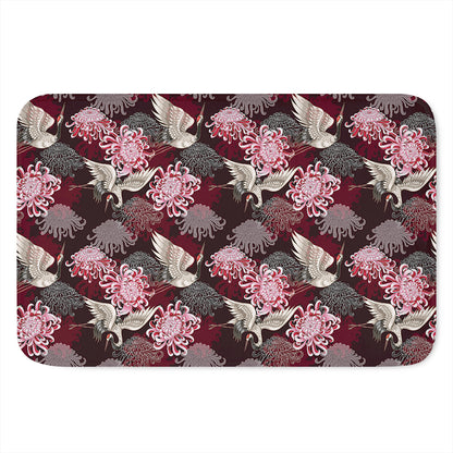 Japanese Cranes And Chrysanthemums Print Indoor Door Mat