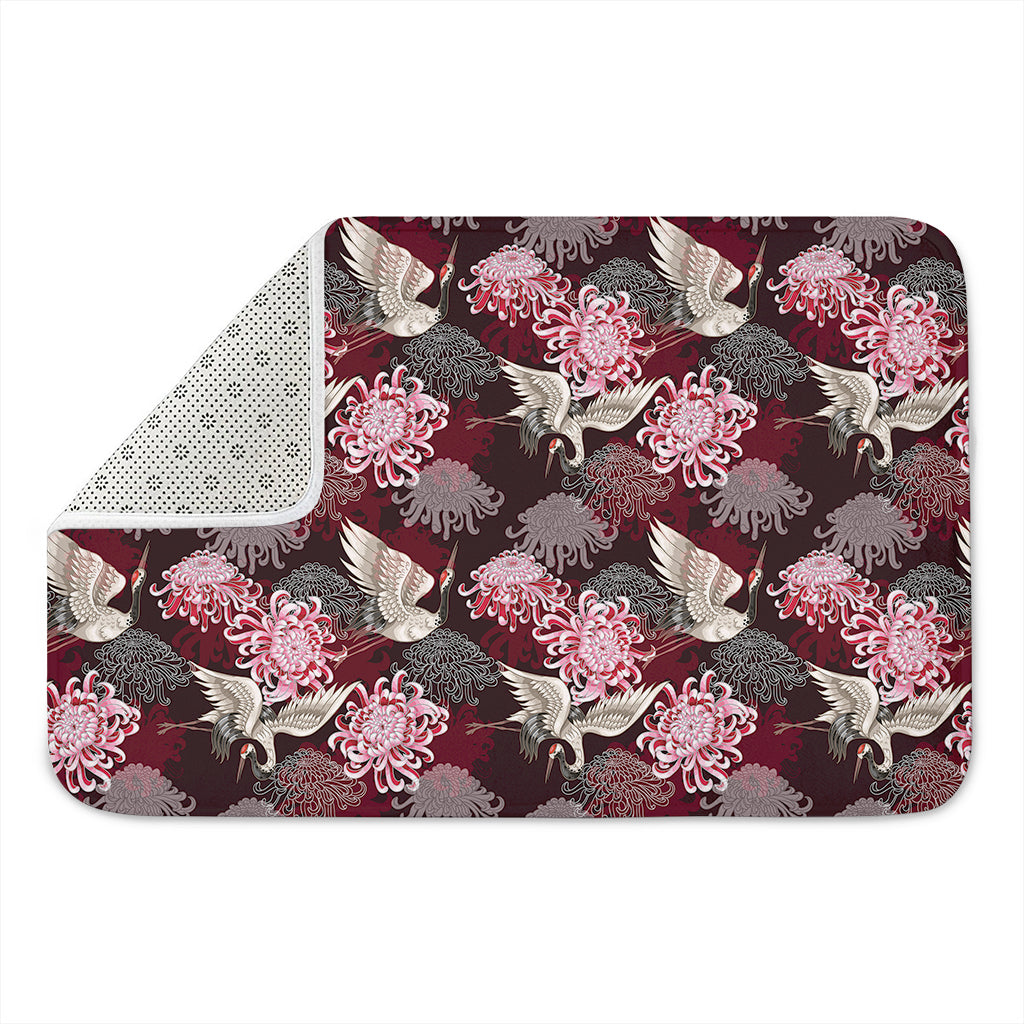 Japanese Cranes And Chrysanthemums Print Indoor Door Mat