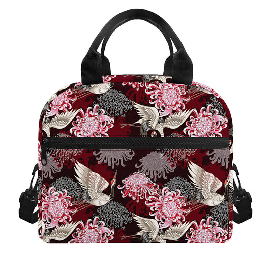Japanese Cranes And Chrysanthemums Print Insulated Lunch Bag