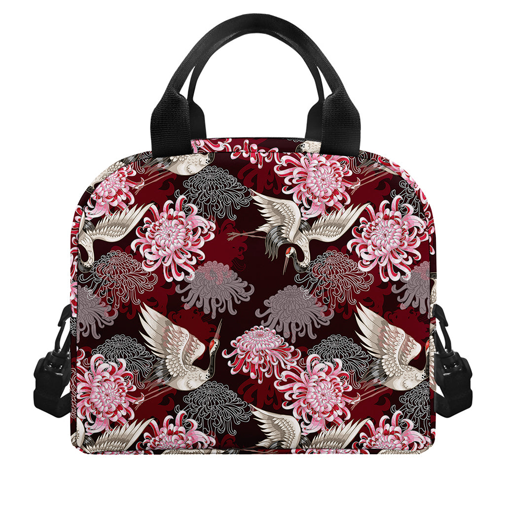Japanese Cranes And Chrysanthemums Print Insulated Lunch Bag