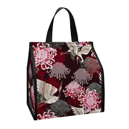 Japanese Cranes And Chrysanthemums Print Insulated Lunch Tote