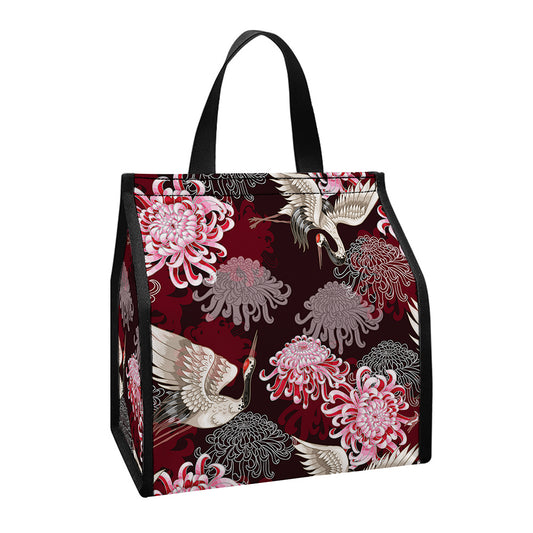 Japanese Cranes And Chrysanthemums Print Insulated Lunch Tote
