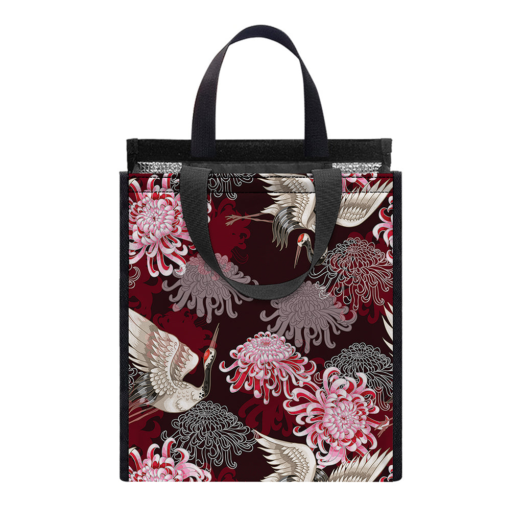 Japanese Cranes And Chrysanthemums Print Insulated Lunch Tote