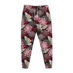 Japanese Cranes And Chrysanthemums Print Jogger Pants