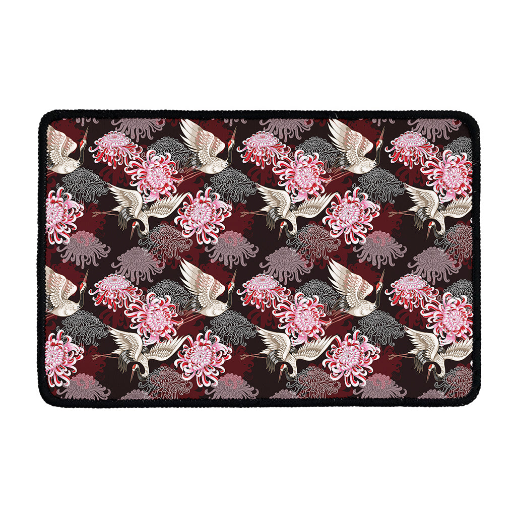 Japanese Cranes And Chrysanthemums Print Kitchen Mat
