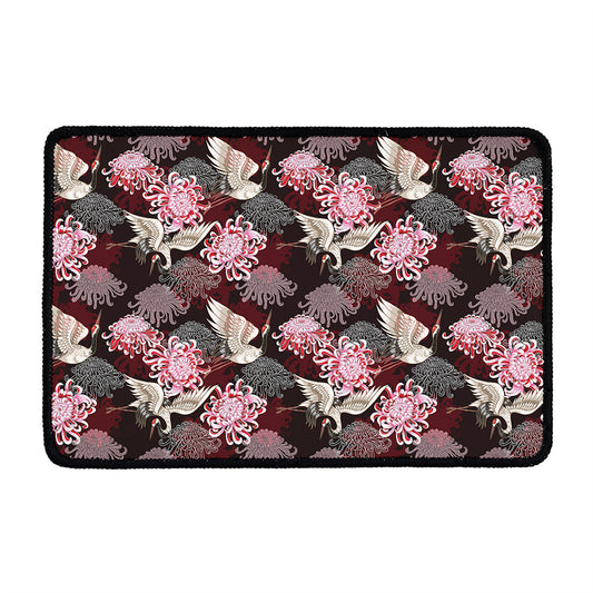 Japanese Cranes And Chrysanthemums Print Kitchen Mat