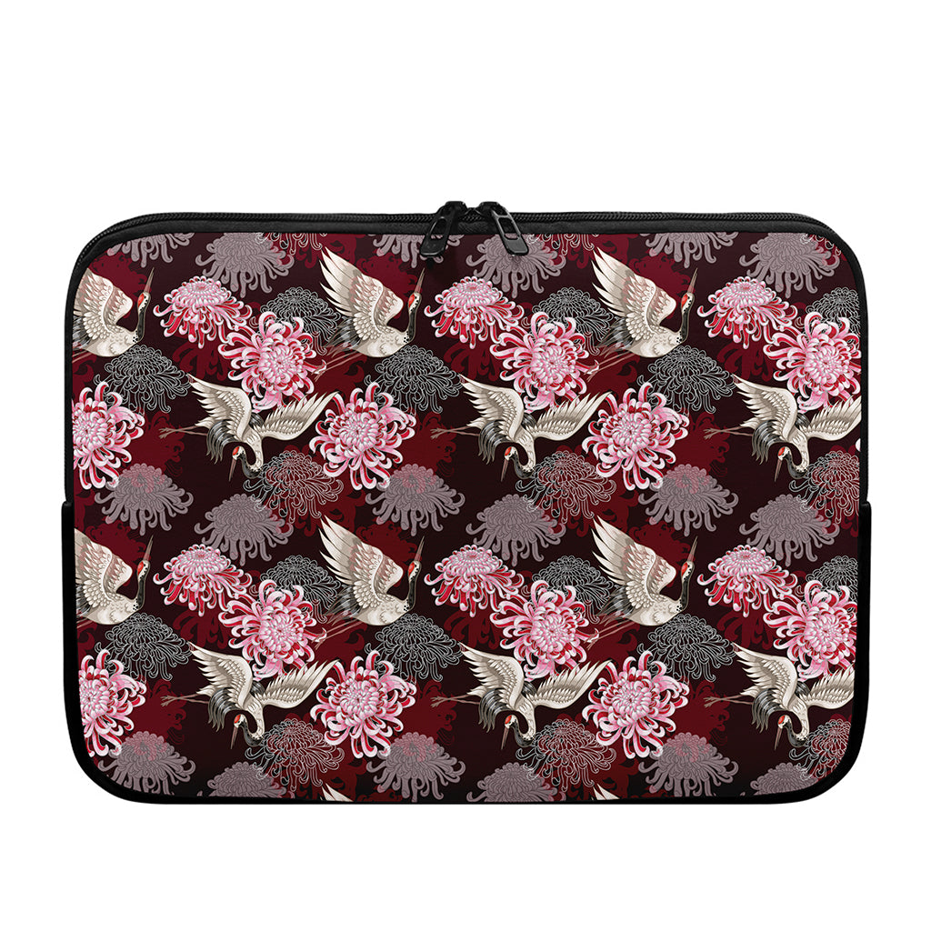 Japanese Cranes And Chrysanthemums Print Laptop Sleeve