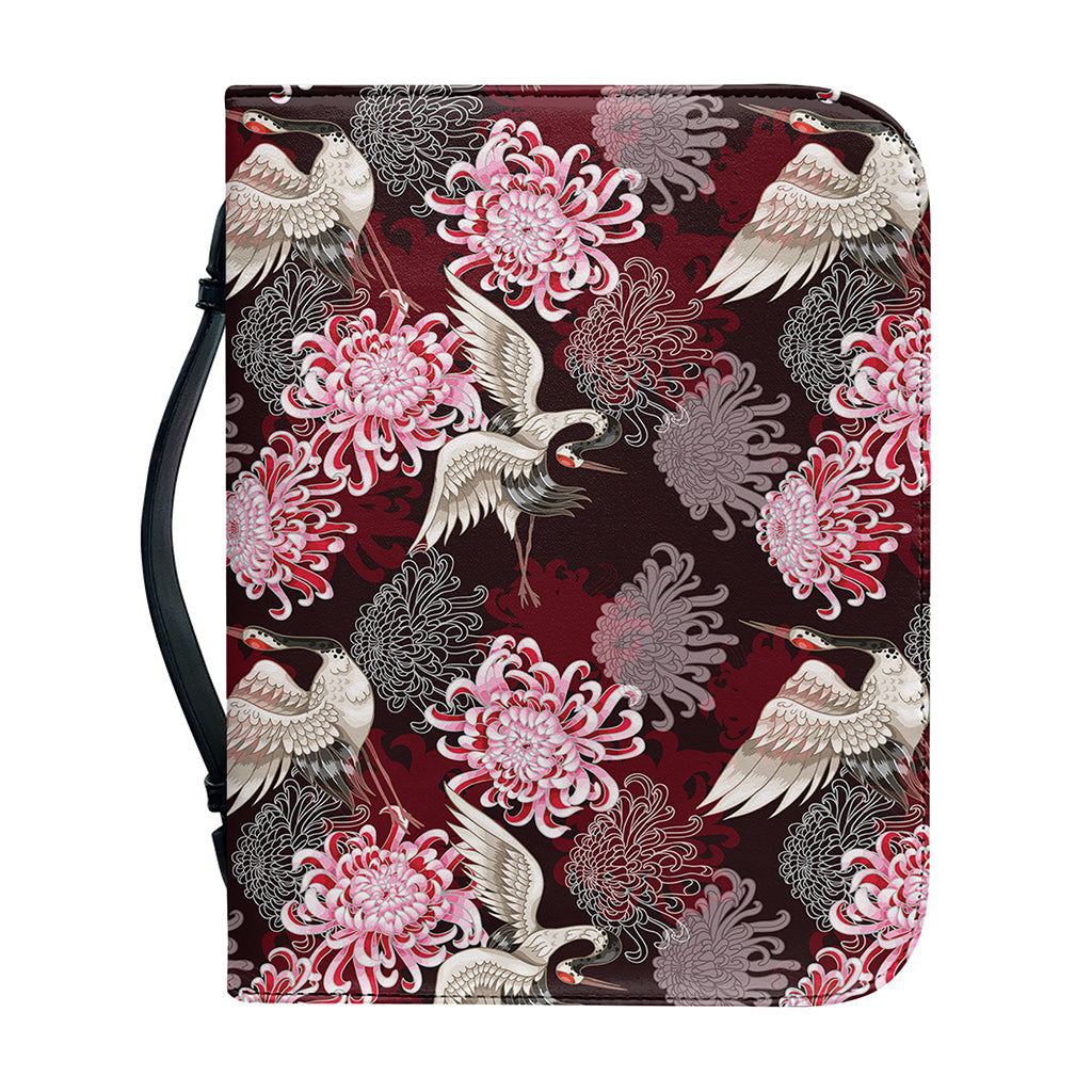 Japanese Cranes And Chrysanthemums Print Leather Bible Cover