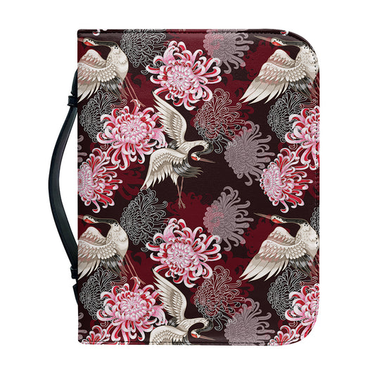 Japanese Cranes And Chrysanthemums Print Leather Bible Cover