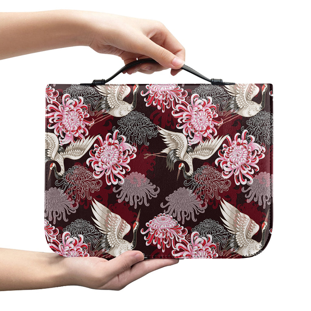 Japanese Cranes And Chrysanthemums Print Leather Bible Cover
