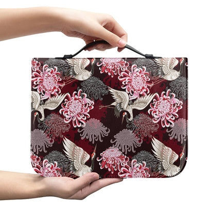 Japanese Cranes And Chrysanthemums Print Leather Bible Cover