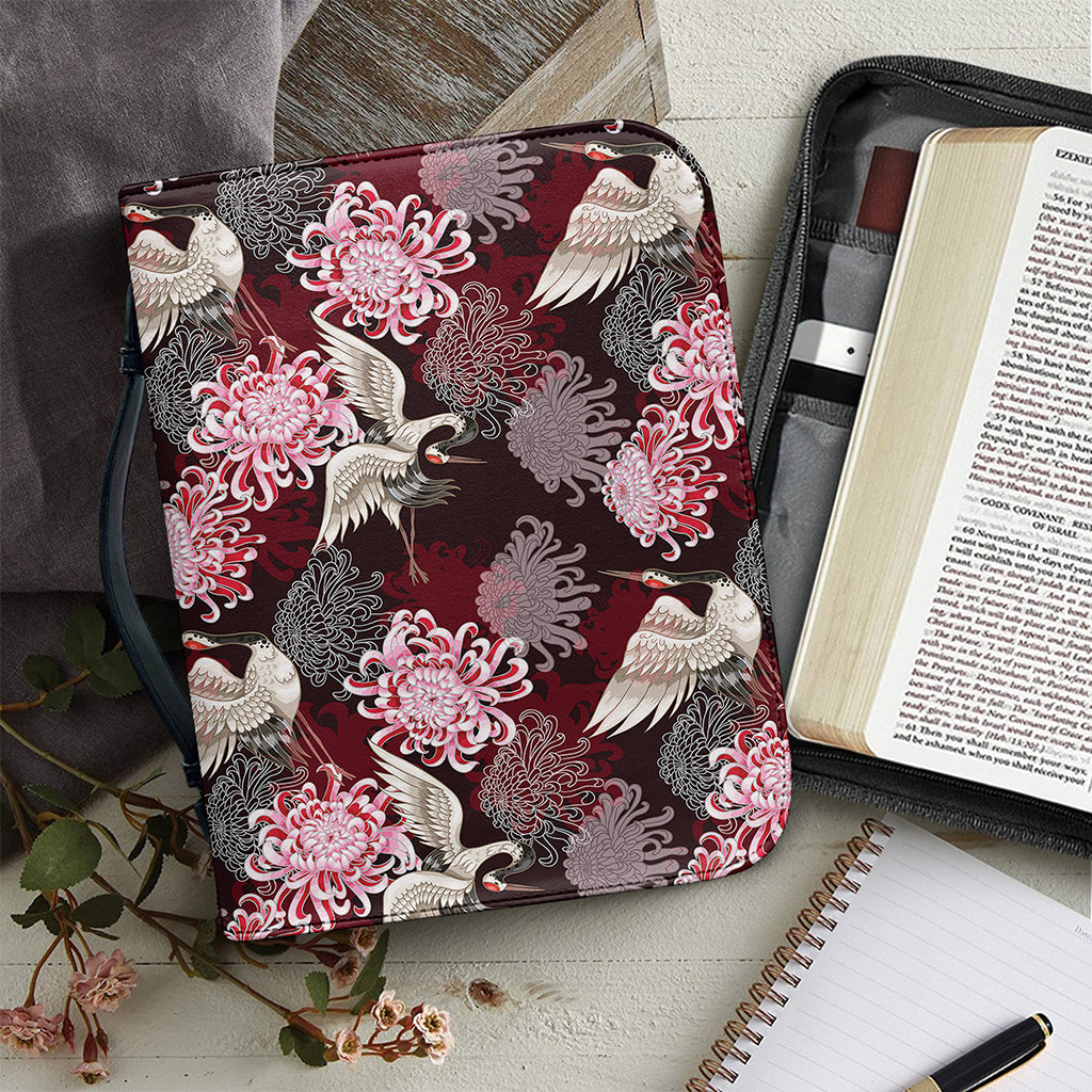 Japanese Cranes And Chrysanthemums Print Leather Bible Cover