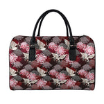 Japanese Cranes And Chrysanthemums Print Leather Duffle Bag