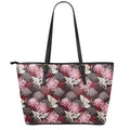 Japanese Cranes And Chrysanthemums Print Leather Tote Bag With Zipper