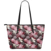 Japanese Cranes And Chrysanthemums Print Leather Tote Bag