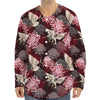 Japanese Cranes And Chrysanthemums Print Long Sleeve Baseball Jersey