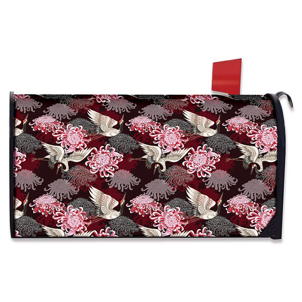 Japanese Cranes And Chrysanthemums Print Mailbox Cover