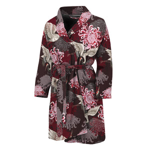 Japanese Cranes And Chrysanthemums Print Men's Bathrobe