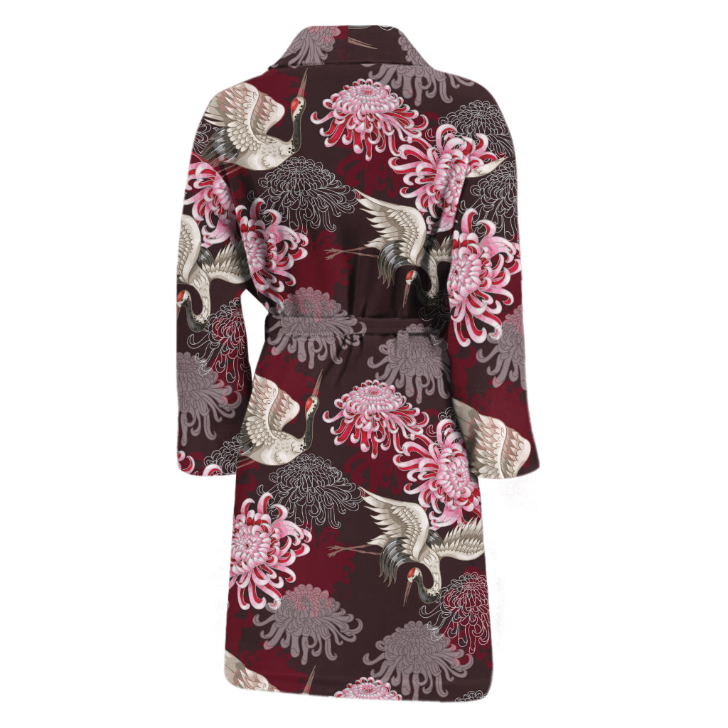 Japanese Cranes And Chrysanthemums Print Men's Bathrobe