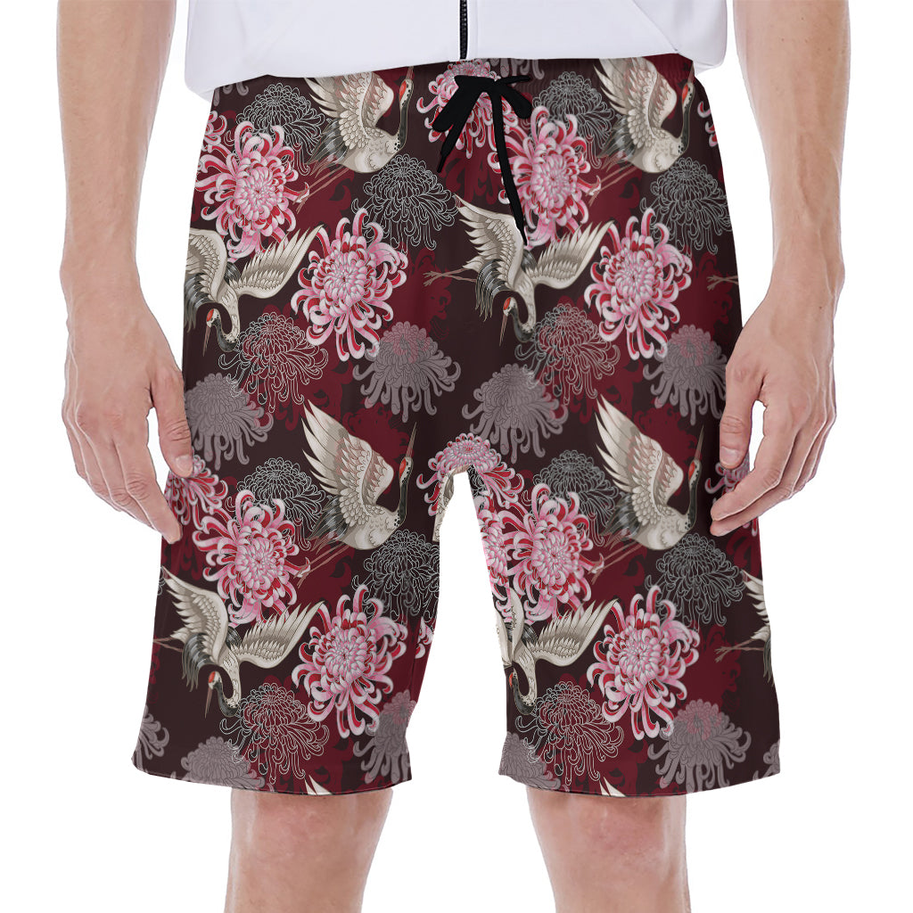 Japanese Cranes And Chrysanthemums Print Men's Beach Shorts