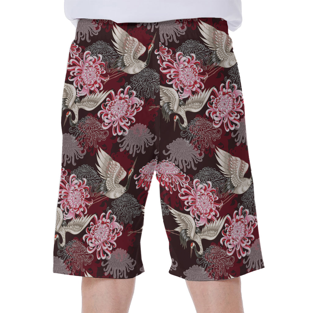 Japanese Cranes And Chrysanthemums Print Men's Beach Shorts