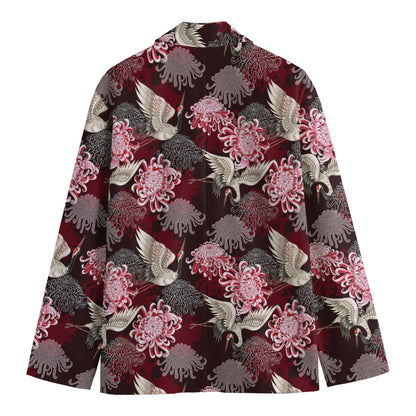 Japanese Cranes And Chrysanthemums Print Men's Blazer
