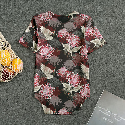 Japanese Cranes And Chrysanthemums Print Men's Bodysuit