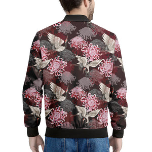 Japanese Cranes And Chrysanthemums Print Men's Bomber Jacket