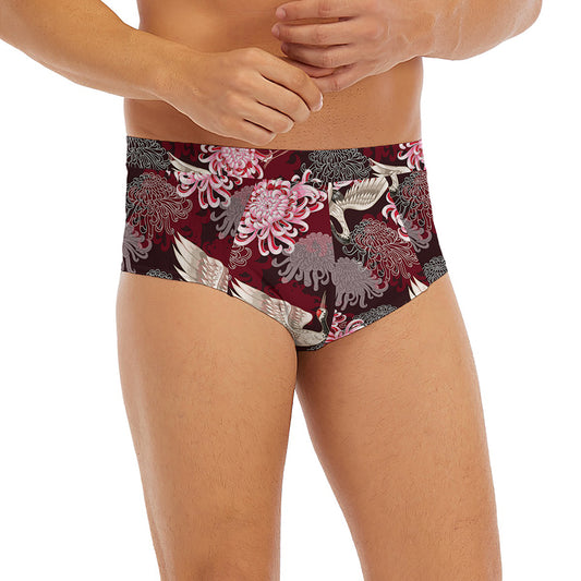 Japanese Cranes And Chrysanthemums Print Men's Briefs