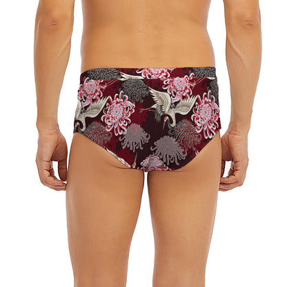 Japanese Cranes And Chrysanthemums Print Men's Briefs