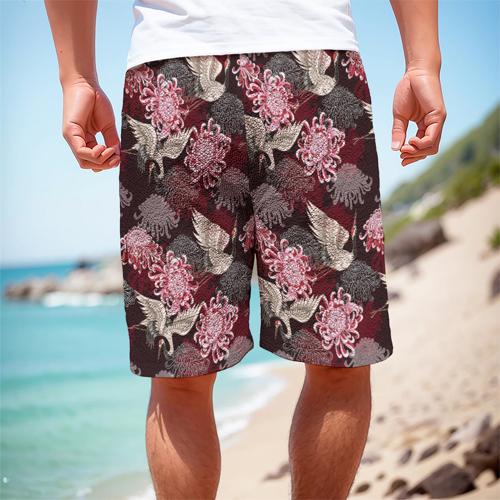 Japanese Cranes And Chrysanthemums Print Men's Cargo Shorts