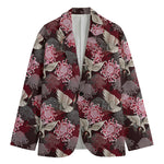 Japanese Cranes And Chrysanthemums Print Men's Cotton Blazer