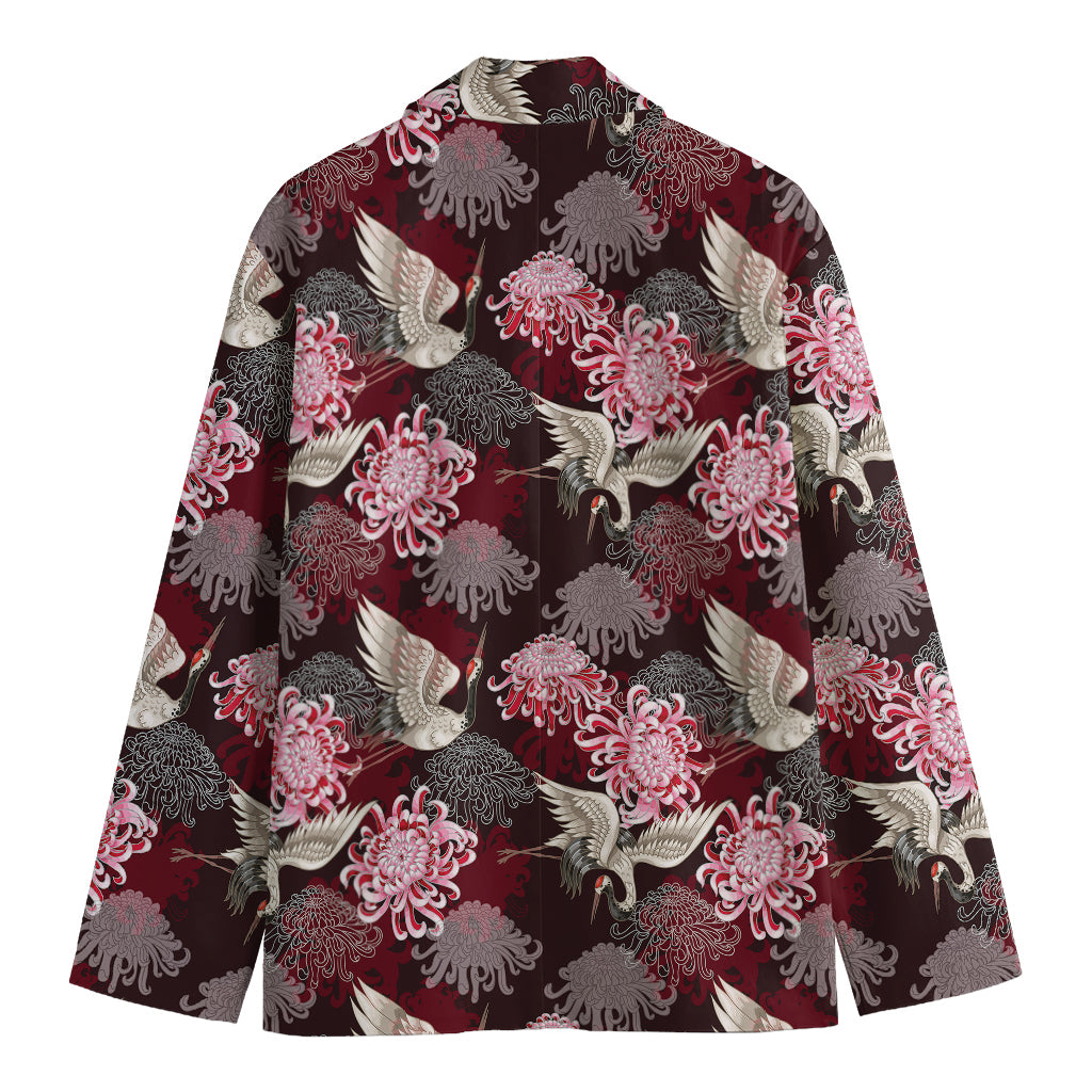 Japanese Cranes And Chrysanthemums Print Men's Cotton Blazer