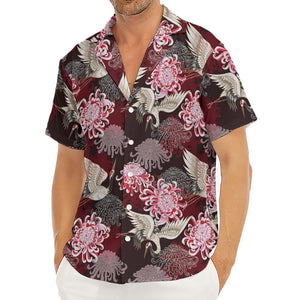 Japanese Cranes And Chrysanthemums Print Men's Deep V-Neck Shirt