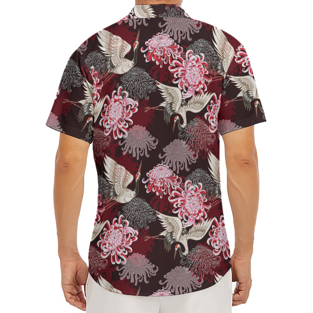 Japanese Cranes And Chrysanthemums Print Men's Deep V-Neck Shirt