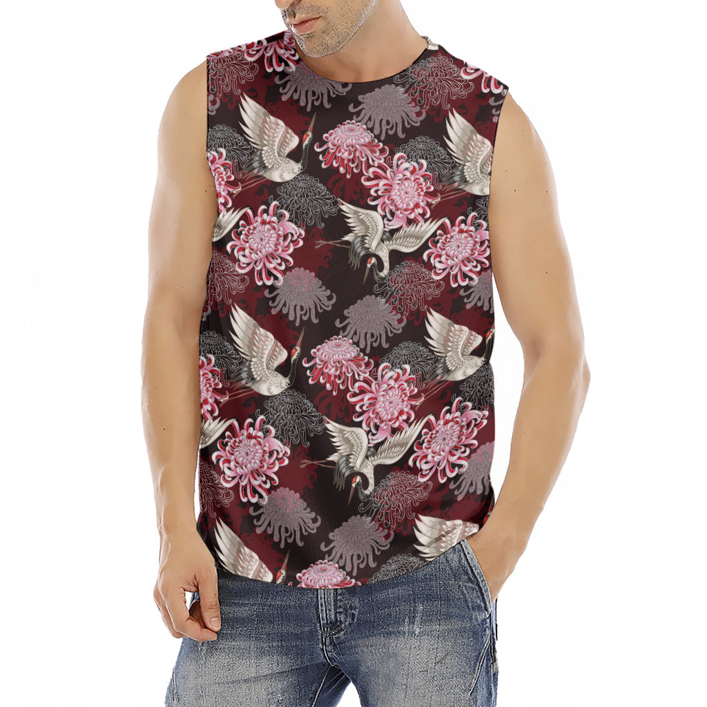 Japanese Cranes And Chrysanthemums Print Men's Fitness Tank Top