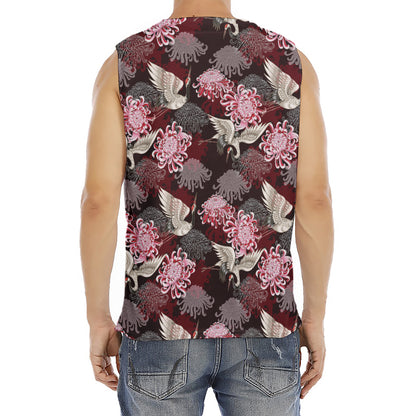 Japanese Cranes And Chrysanthemums Print Men's Fitness Tank Top