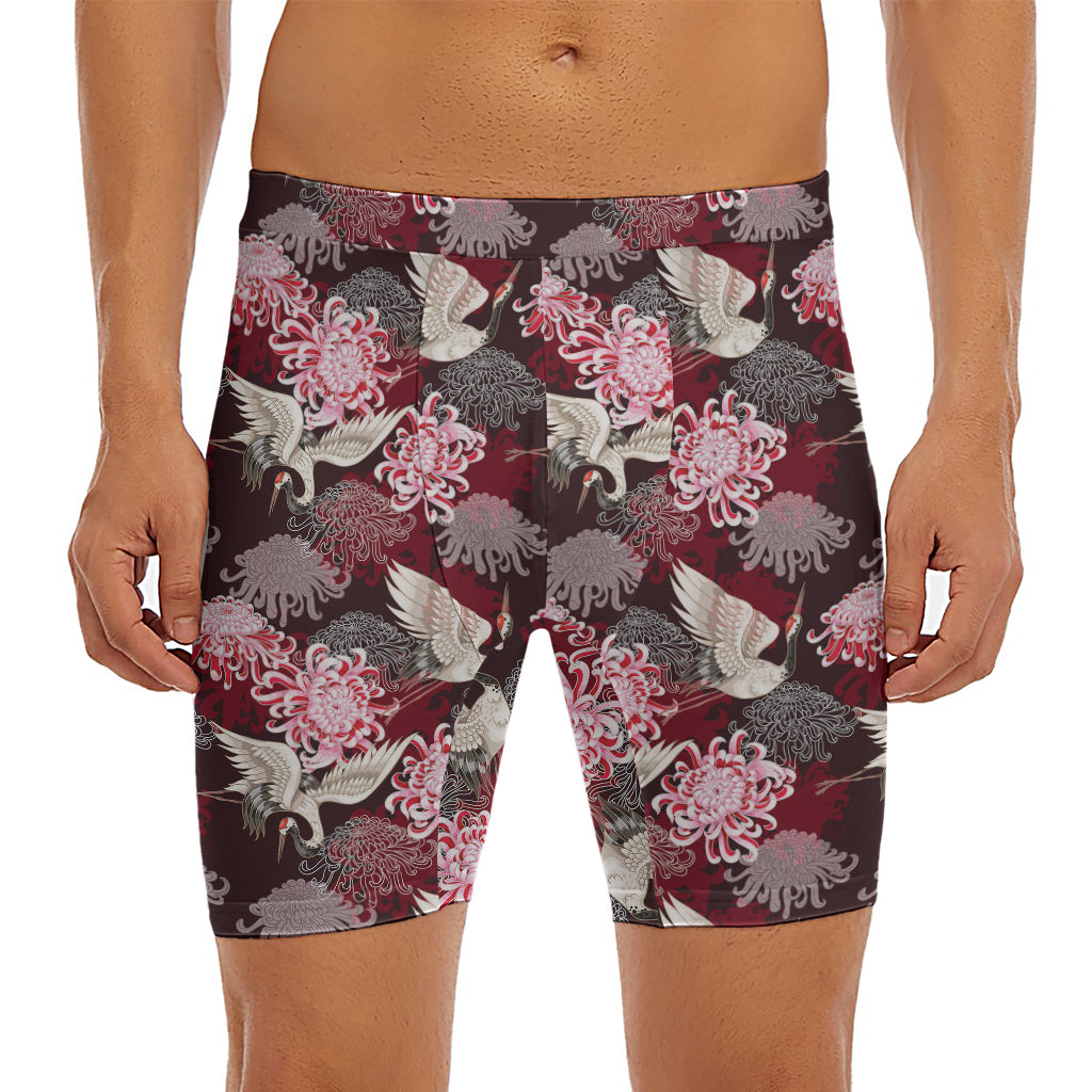 Japanese Cranes And Chrysanthemums Print Men's Long Boxer Briefs