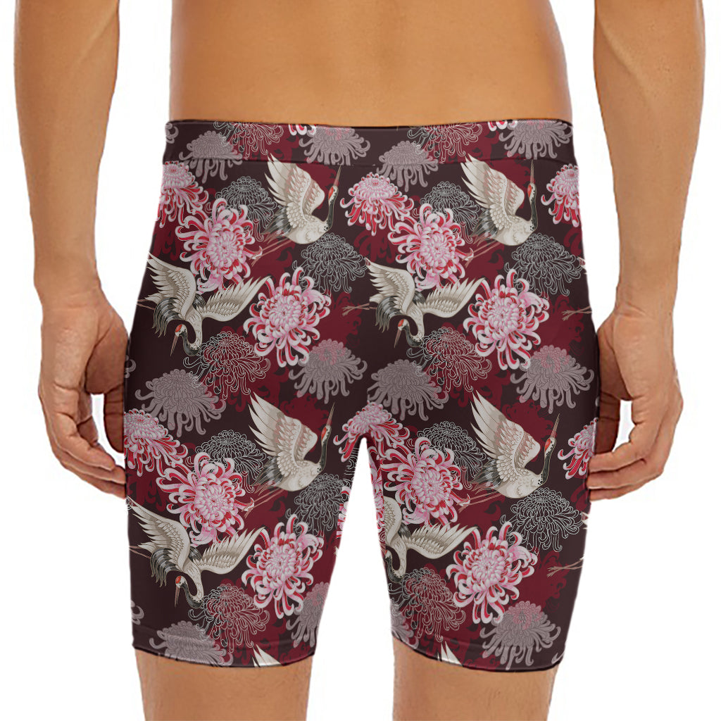 Japanese Cranes And Chrysanthemums Print Men's Long Boxer Briefs