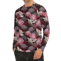 Japanese Cranes And Chrysanthemums Print Men's Long Sleeve Rash Guard