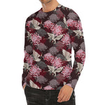 Japanese Cranes And Chrysanthemums Print Men's Long Sleeve Rash Guard