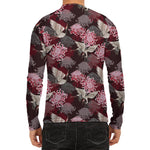 Japanese Cranes And Chrysanthemums Print Men's Long Sleeve Rash Guard