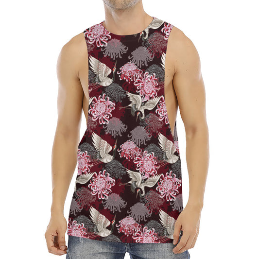 Japanese Cranes And Chrysanthemums Print Men's Muscle Tank Top