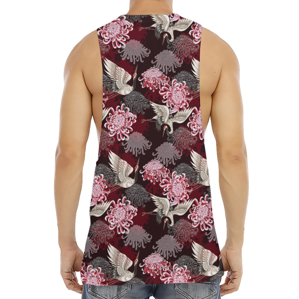 Japanese Cranes And Chrysanthemums Print Men's Muscle Tank Top