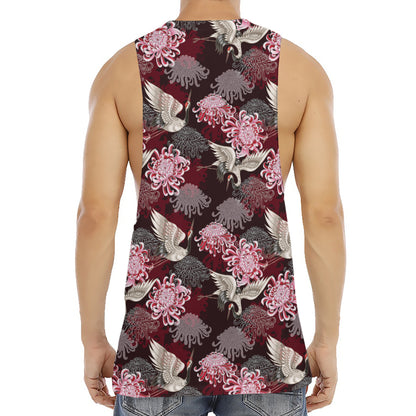 Japanese Cranes And Chrysanthemums Print Men's Muscle Tank Top