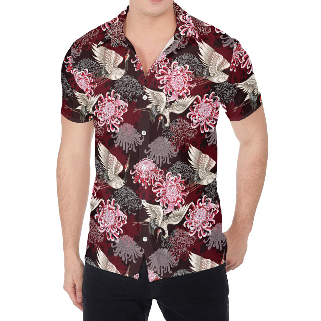 Japanese Cranes And Chrysanthemums Print Men's Shirt