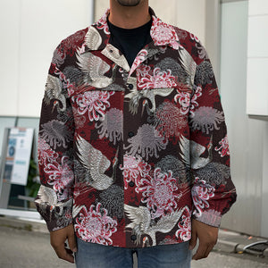 Japanese Cranes And Chrysanthemums Print Men's Shirt Jacket