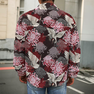 Japanese Cranes And Chrysanthemums Print Men's Shirt Jacket